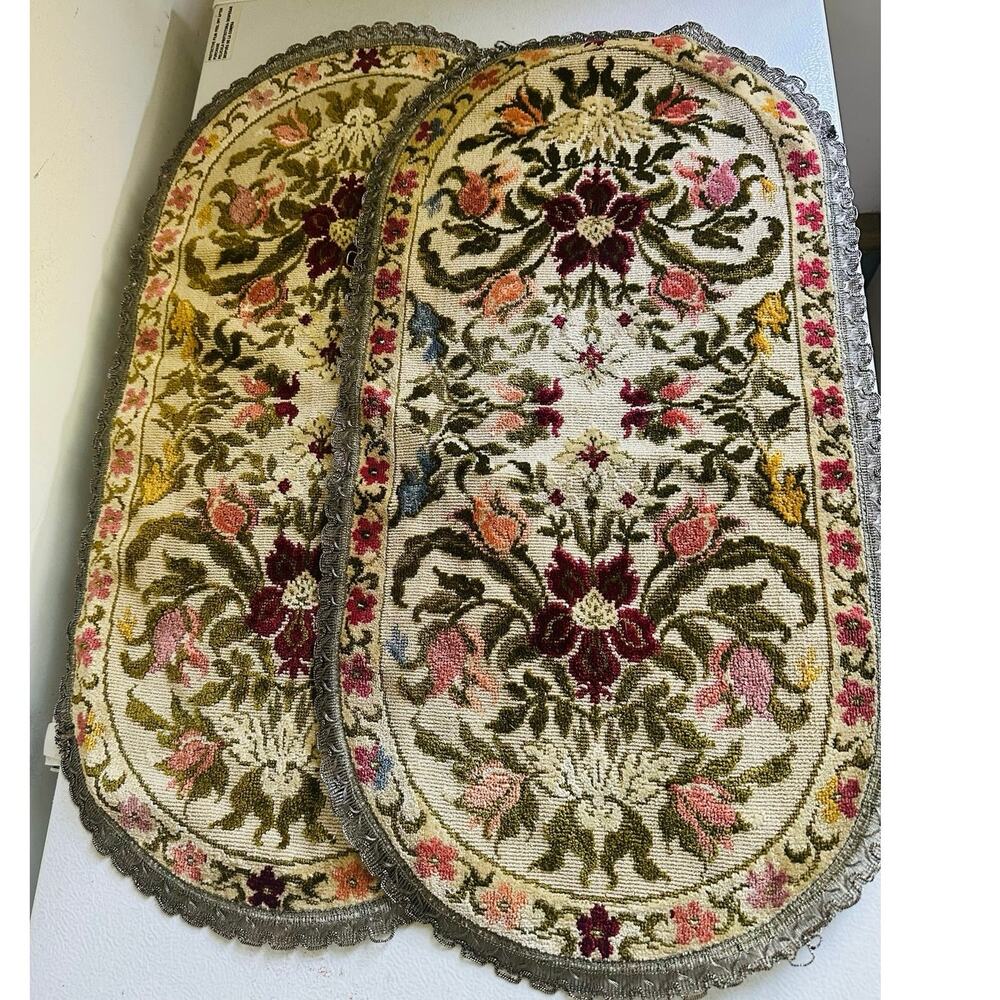 Vintage Tapestry Table Mats Doily- Tulipe floral velvet 27x14” Oval set
